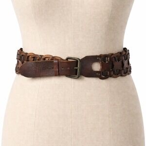 Boho Wide Leather Belt Womens Large Cottagecore Earthy Hippie Festival Rustic